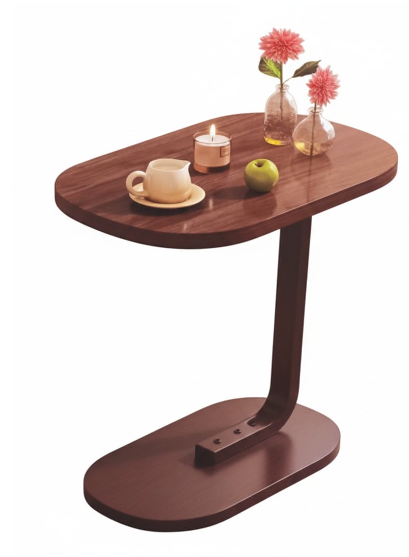 Wooden C-Shaped Side Table with Metal Frame – Modern Tea and Coffee Table for Sofa - Image 1